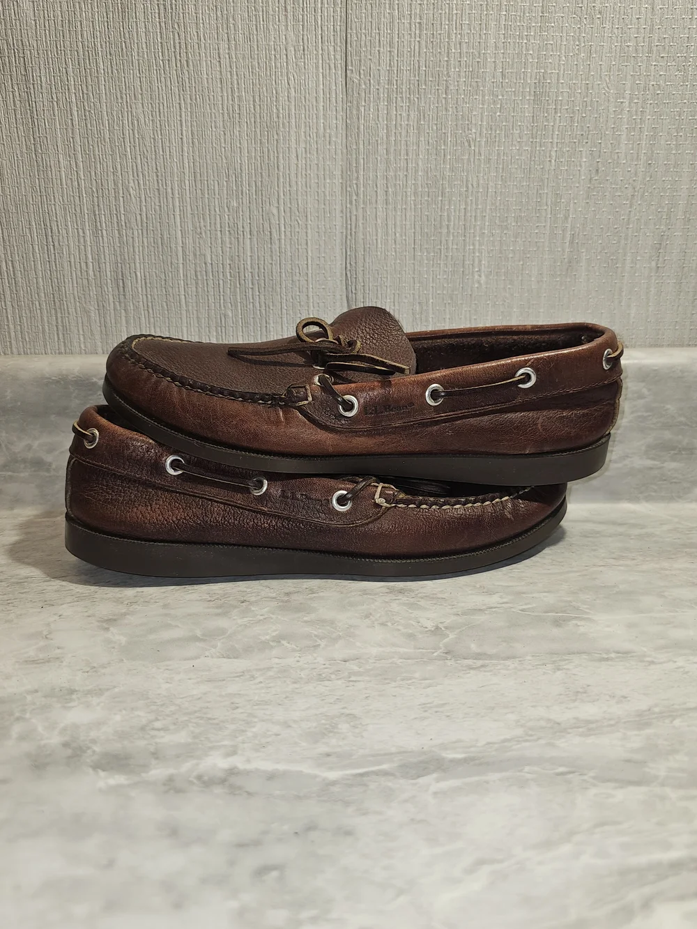 L.L. Bean Men's Dark Brown Leather Boat Shoes  - S48